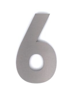 Hausnummer 6 – Schriftart Bahnschrift – 25 cm hoch – Edelstahl