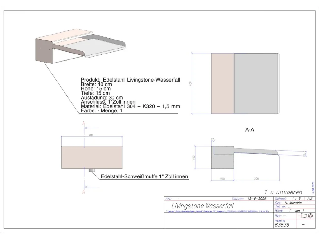 Technische Zeichnung – Modell Livingstone ohne LED